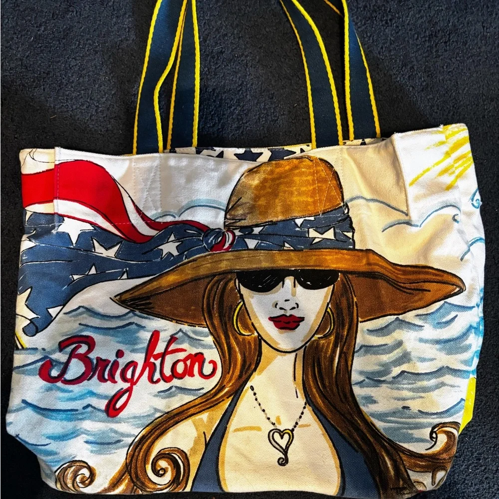 Brighton Canvas Tote Bag Chic Ahoy Nautical Theme Bag Shoulder Hand Painted - Picture 15 of 16